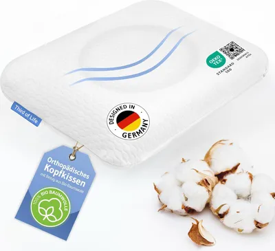 Produktbild von Nackenstützkissen Seitenschläfer ELORA, Weicher Bezug aus 100% Baumwolle, Ergonomisches Kopfkissen von Schlafexperten, Memory Foam