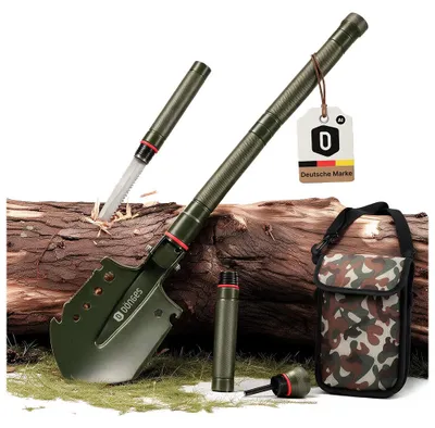 Produktbild von Dönges Multifunktionaler Klappspaten All-in-One, in Camouflage Tasche, olivgrün