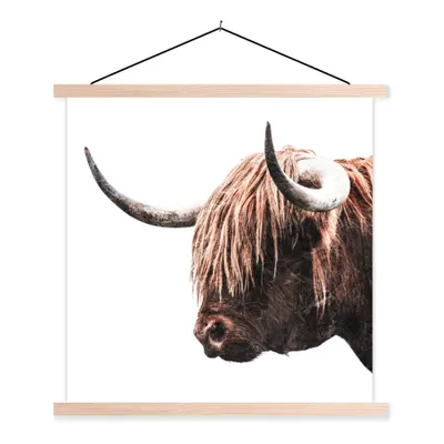 Produktbild von MuchoWow® Textilposter Schottischer Highlander - Tiere - Hörner 120x120 cm mit holzfarbenen Rahmen - Textil-Poster