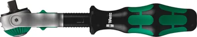 A Wera Zyklop ratchet wrench with a black and green handle.