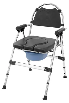 Produktbild von Faltbarer Toilettenstuhl - Kommodenstuhl - Doppelter Kunstlederdeckel - Höhenverstellbar 46–55 cm - 5 Stufen - Sitzbreite 42,5 cm - Belastbar bis 150 kg