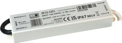 Obrázek produktu pro AF12-1251: 12 V/1,25 A, 15 W, kovové pouzdro IP67 – MW POWER