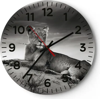 Produktbild von Wanduhr - Rund - Glasuhr - Tierwelt weiblich katze Tier - 30x30cm - Schleichendes Uhrwerk - Lautlos - zum Aufhängen bereit - Dekoration Modern - Wanddekoration aus Glas - C4AR30x30-3165