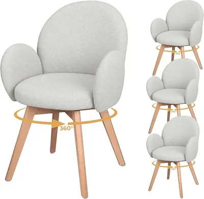 Imagen del producto de Sillas de comedor giratorias con reposabrazos y patas de madera, juego de 4 unidades, color beige