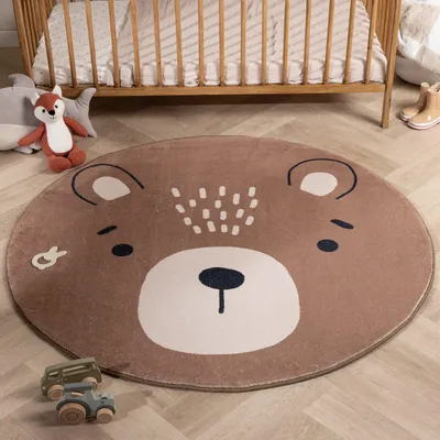Zdjęcie produktu dla Volero - Dywan dziecięcy okrągły nadający się do prania - Sammy Bear Brązowy - Ø 120 cm