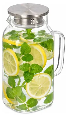 Produktbild von Vivalto Wasser-/Saftkanne - mit Edelstahldeckel - 1,5 ltr - Borosilikatglas - Gieskanne
