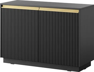 Productafbeelding van Kommode 100 cm Baron - Dressoir met 2 deuren, salontafel, met geribbelde voorzijde, gouden accenten - zwart