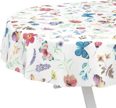Produktbild von Tischdecke wasserabweisend abwaschbar Bunt Oval 220x140cm Romantik Schmetterlinge Wachstuch Gartentischdecke