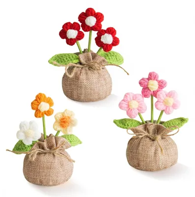 Productafbeelding van Set van 3 Gehaakte Bloemen als Geluksbrenger