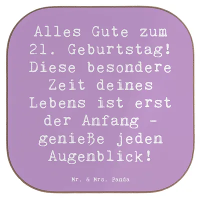 Produktbild von Mr. & Mrs. Panda Untersetzer für Gläser Spruch 21. Geburtstag Freude - Lavendeltraum - Geschenk, Glückwunsch, unvergessliche Erinnerungen, Happy Birthday, Coaster