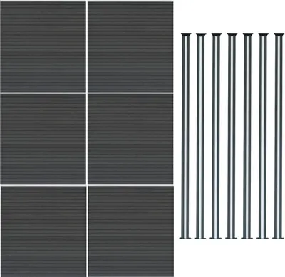 Produktbild von WPC Steckzaun x6 & LED Zaunpfosten x7, 1,85m Grau Kunststoff Gartenzaun
