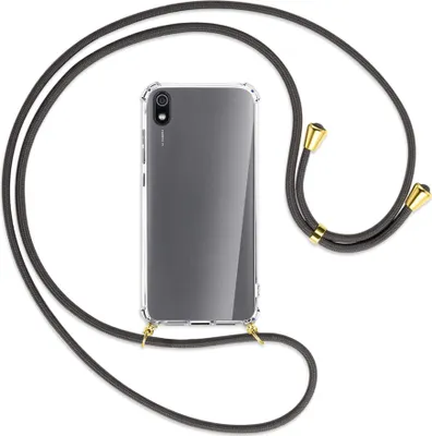 Produktbild von Handykette Backcover-Schutzhülle mit Band (Metall goldfarben) für Xiaomi Redmi 7A - dunkelgrau