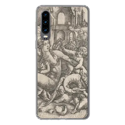 Produktbild von MuchoWow® Handyhülle Schutzhülle Hülle für Huawei P30 Leda und der Schwan mit ihren vier Kindern - Gemälde von Meister IB mit dem Vogel Silikon Softcase Handy Hülle - Kartenbesitzer