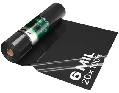 Immagine prodotto di VEVOR Pellicola in polietilene 6,1 x 30,48 m, telo per giardino 0,15 mm, tessuto non tessuto nero, rotolo di plastica per giardinaggio, telo protettivo, telo per pittori, telo di copertura per scantinati, barriera al vapore, controllo delle erbacce