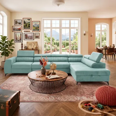 Produktbild von MUFFO Ecksofa PIERO MAXI Rechts mit Schlaffunktion 195x125 Velours Türkis
