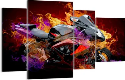 Produktbild von Bild auf Leinwand - Leinwandbild - Motorrad Feuer Abstraktion - 120x70cm - Wand Bild - Wanddeko - Leinwanddruck - Bilder - Kunstdruck - Wanddekoration - Leinwand bilder - Wandkunst - DL120x70-0177