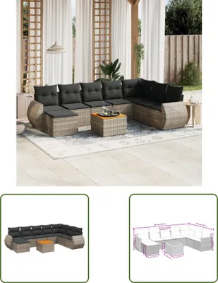 Produktbild von The Living Store 9-tlg. Garten-Sofagarnitur mit Kissen Grau Poly Rattan
