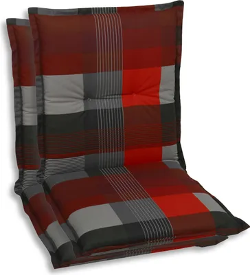 Produktbild von GO-DE Textil, Sesselauflage Niederlehner, 2er Set, Farbe: rot, Maße: 100 cm x 50 cm x 7 cm, Rueckenhoehe: 52 cm