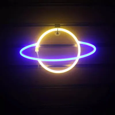Immagine prodotto di Luce LED NEON, luce decorativa a batteria USB, pianeta azzurro caldo, circa 30 x 17,5 cm