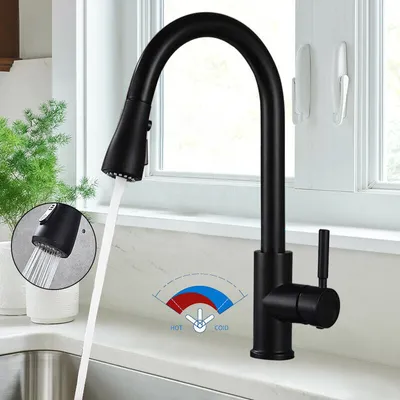 Produktbild von Wasserhahn Küche Schwarz Ausziehbare 360° Küchenarmatur Brause Mischbatterie