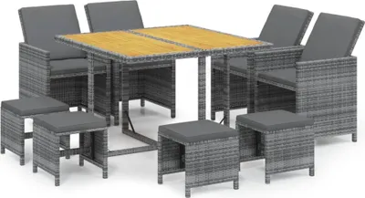 Produktbild von 9-tlg. Garten-Essgruppe mit Kissen Poly Rattan Grau