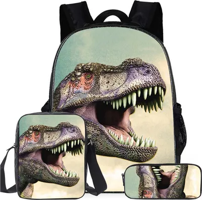 Produktbild von 14palcový cool T-Rex Dinosaur Print Boys Girls School Backpack Shoulder Bag, Lunch Box, Pencil Bag 3 Piece Set / Type G.