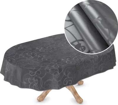 Produktbild von Tischdecke Wachstuch Premium Ornamente Schwarz Robust Wasserabweisend Oval Breite 155 cm Länge 320 cm