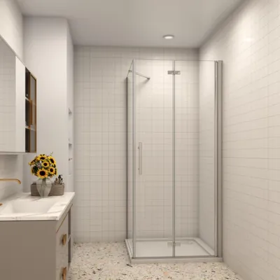 Produktbild von 100x100x195cm Scharniertür Pendeltür 6mm ESG Chrom Duschtür Duschkabine