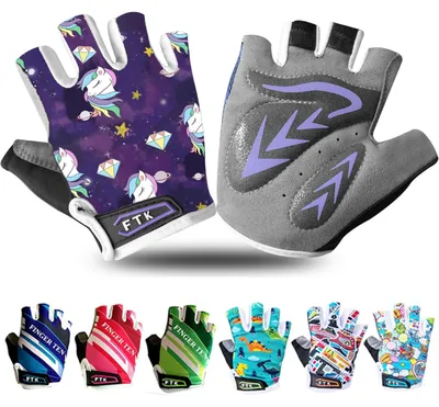 Imagen del producto de Guantes para bicicleta para niños, de media punta, acolchados con gel, ajustables, transpirables, antideslizantes