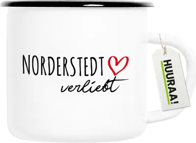 Produktbild von Huuraa Emaille Tasse Norderstedt verliebt 300ml Vintage Campingbecher Geschenkidee