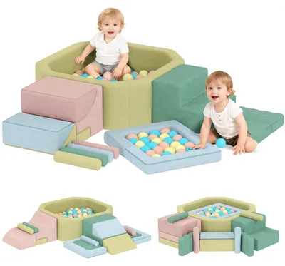 Produktbild von 15-teiliges Softbaustein-Set, 200 Kunststoff-Bälle, Bällebad für Kleinkinder, Indoor, Schaumstoff, Bunt