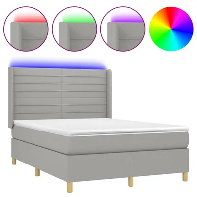 Obrázok produktu pre vidaXL Boxspring posteľ s matracom a LED Light Grey 140x190 cm Látka