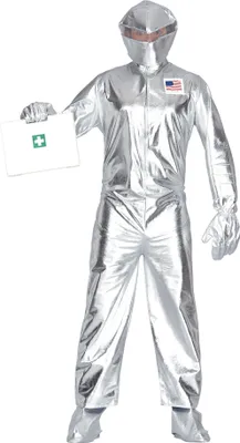 Produktbild von Astronaut Abenteuer Space Anzug Silber Helm Handschuhe Stiefel Karneval Galaktischer Raumreisender, Größe: 48 - 50 (M) Farbe: Silber