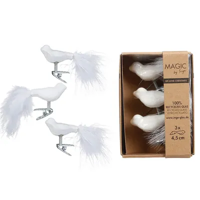 Produktbild von Inge‘s Christmas Decor 16120 P044, Weihnachtsbaumschmuck, Glas, Weiß, 45 mm, 3 Stück(e), Box