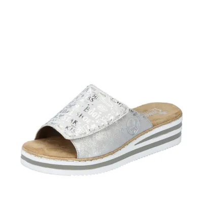 Produktbild von Rieker Damen Pantolette Klettverschluss Plateau Keilabsatz V0290, Größe:42 EU, Farbe:Silber