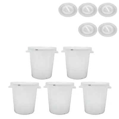 Produktbild von SuperSparSet 5x Kunststoffbehälter mit Deckel weiß 50 Liter, Mehrzweckfass, Kunststoffbehälter, Tonne, Universaltonne