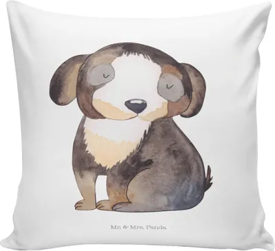 Produktbild von Mr. & Mrs. Panda Dekokissen Hund Entspannen - Weiß - Geschenk, Sprüche, Flauschig, Kissen 40x40, Sofakissen, Polster, Hundeliebe, couch, Liebe, mikrofaser, kuschelkissen