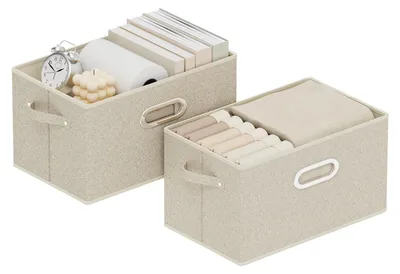 Produktbild von Aufbewahrungsboxen ohne Deckel, Stoffboxen, faltbare Boxen mit Griffen, 2er-Set Aufbewahrungskörbe für Kleidung, 33 x 23 x 20 cm, grau