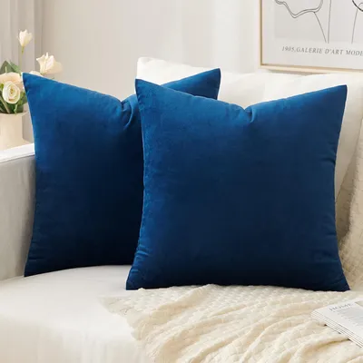 Productafbeelding van Set van 2 fluwelen kussenhoezen, 40x40 cm, donkerblauw
