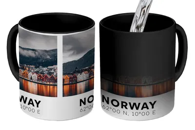 Obrázek produktu pro MuchoWow® Kouzelný pohár Norsko - Skandinávie - Bergen 350 ml Barva měnící se pohár Dárkový nápad - foto hrnek