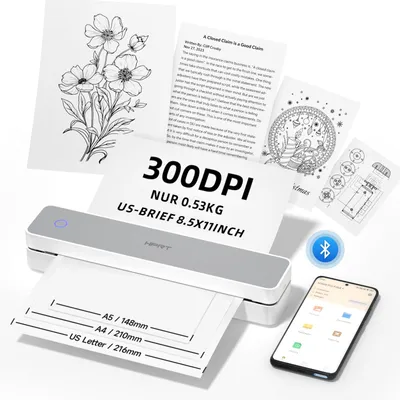 Tragbarer Thermodrucker, Bluetooth, 300 DPI, für iOS/Android/Laptop