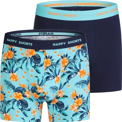 Produktbild von Happy Shorts Herren Retro Boxer 2-Pack Jersey - flower print - navy - Größe M