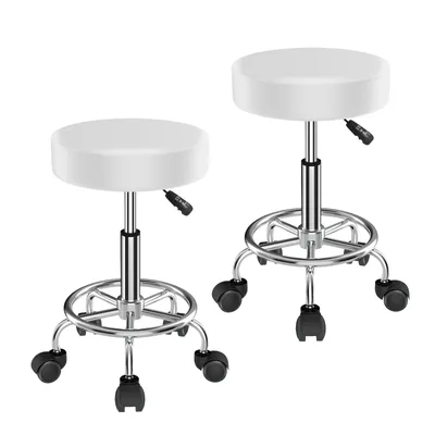 Produktbild von 2 x Drehhocker Rollhocker höhenverstellbar Arbeitshocker Drehstuhl Praxishocker Kosmetikhocker Bürohocker mit Rollen für Büro Salon Massage Spa Weiß