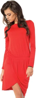 Produktbild von MiniKleid Überlappende Raffung Rundhals Langarm; Rot/S/M 36/38