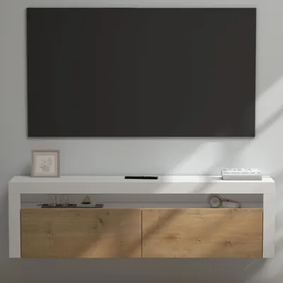 Produktbild von doporro TV Lowboard TV-Schrank Fernsehschrank 160cm in matt Weiß und Kerneiche Hängend Fernsehtisch, TV-Regal für Fernseher Fernsehschrank01