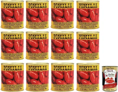 Produktbild von 12x Pomilia Pomodori Pelati,Geschälte Tomaten,100% italienische Tomaten,800gDose + Italian Gourmet Polpa di Pomodoro 400g Dose