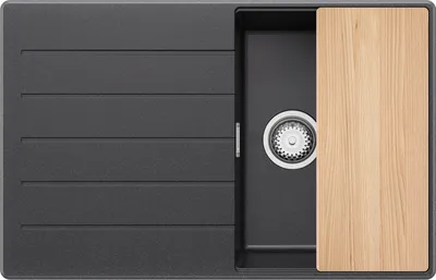Produktbild von PRIMAGRAN Spülbecken Anthrazit 78x50cm, Granitspüle 1 Becken + Ablauf-Set + Schneidebrett, Küchenspüle ab 45er Unterschrank - Kopenhagen
