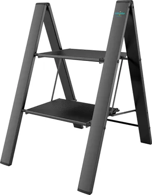 Leiter aus eloxiertem Aluminium, 2 Stufen, schwarz