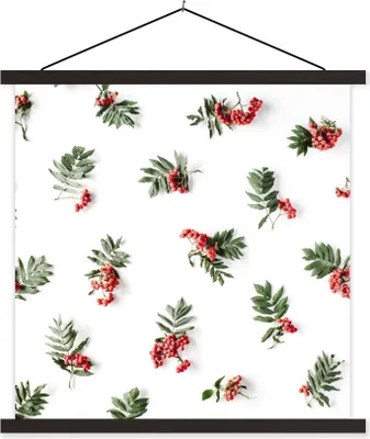 Produktbild von MuchoWow® Textilposter Winter - Weiß - Mistelzweig 90x90 cm mit schwarzem Rahmen - Magnetisches