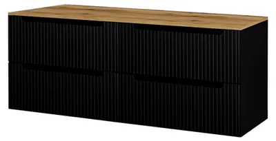 Produktbild von Badezimmermöbel Doppel-Waschtisch-Unterschrank Set 160 cm schwarz gerillt Eiche